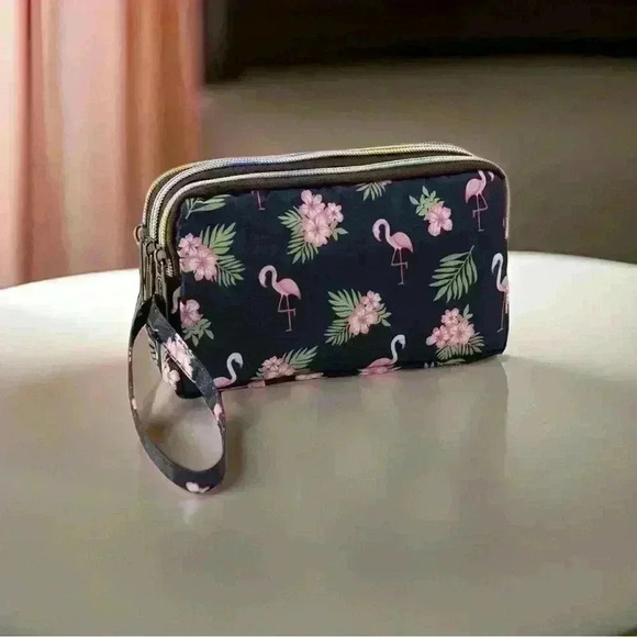 Flamingo Makeup Cosmetic Wristlet - Picture 1 of 6